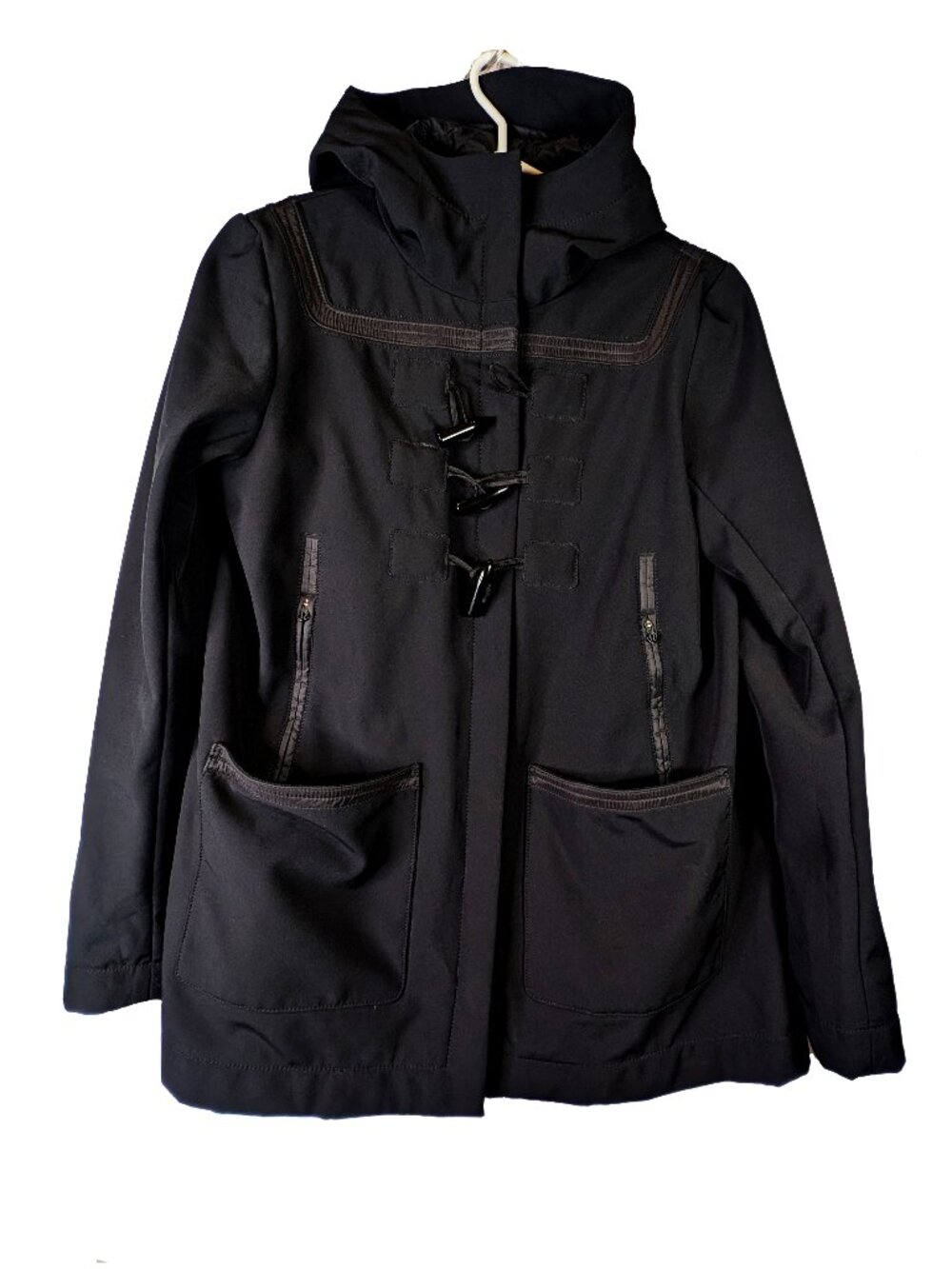 Black Lululemon hooded zippered and toggled jacket size 10
